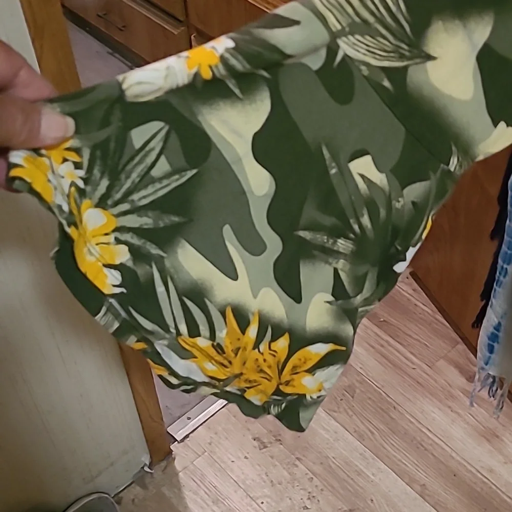 Women's Olive Green Floral Tunic Top with Yellow Flower Print - Picture 2 of 3